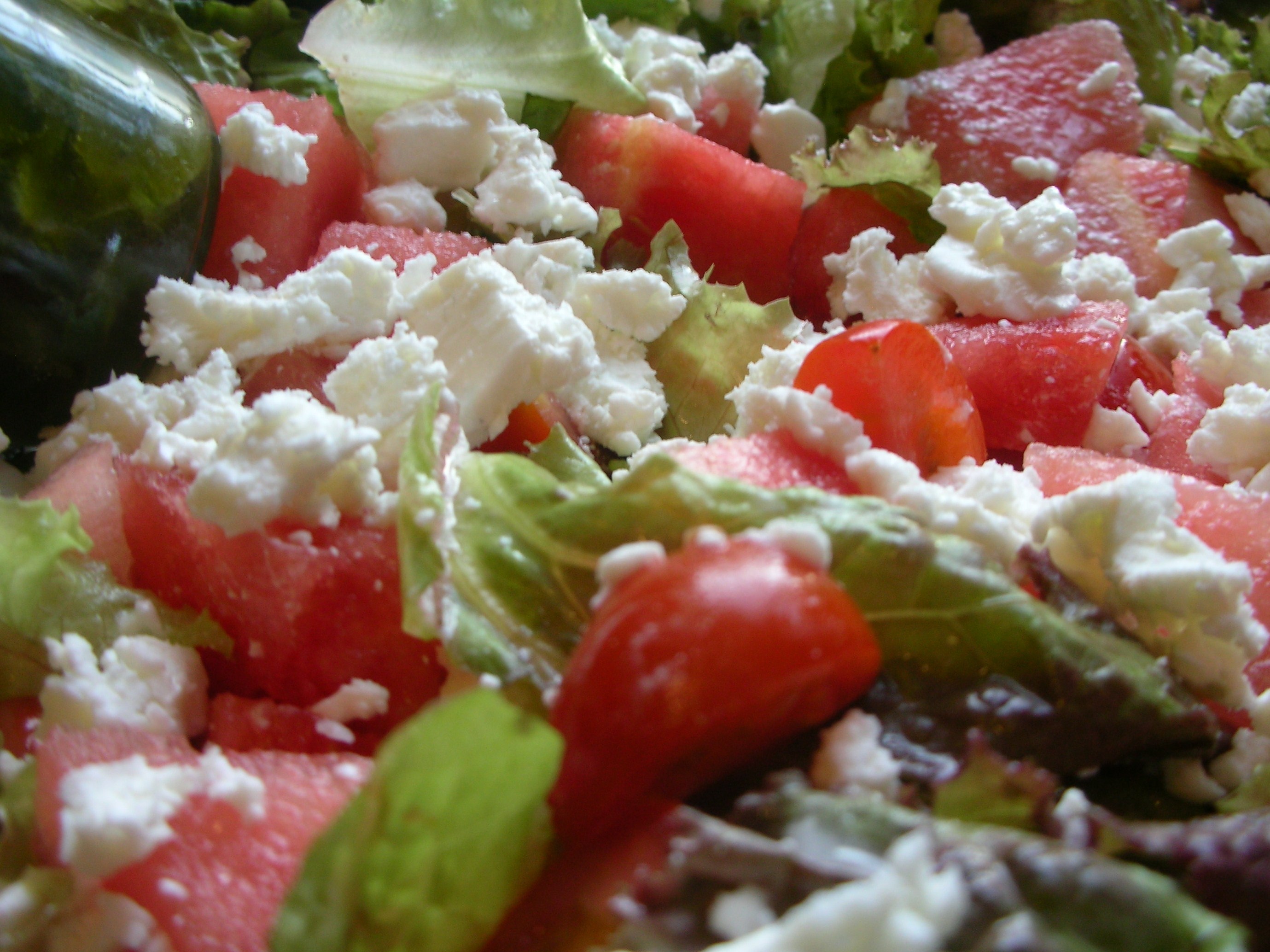 Watermelon Feta Tomato Salad with Basil Vinaigrette