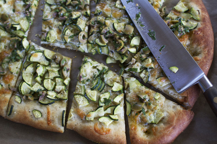 Zucchini Pizza with Olive Vinaigrette