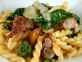 Gemelli with Rapini, Sausage and Raisins