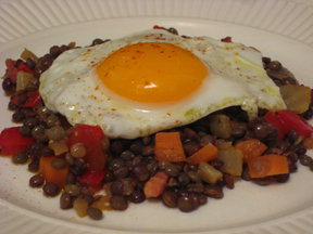 Lentil Salad with Olive Oil Fried Eggs