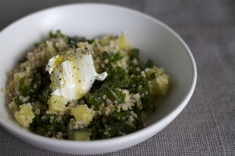 Marinated Kale + Bulgur Salad with Cucumber
