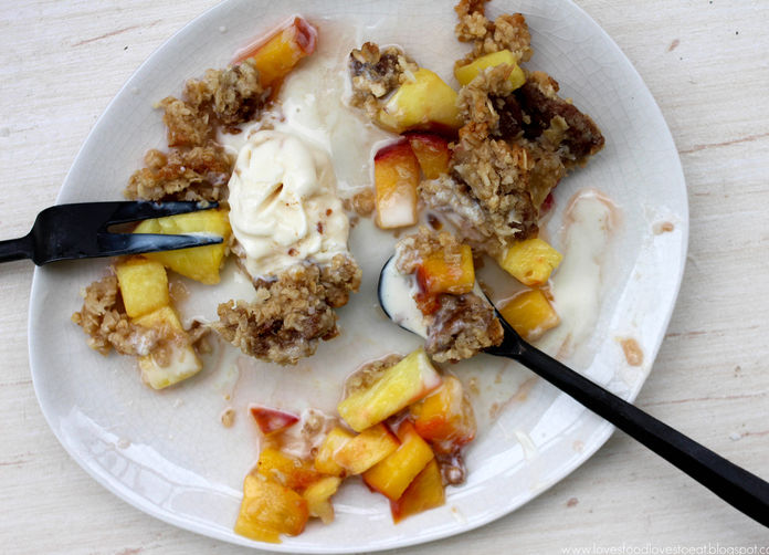 Peach Pineapple Crisp with Coconut & Ginger Snap Crumble