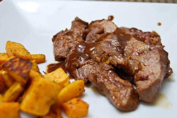 Korean Flank Steak w/ Roasted Sweet Potatoes