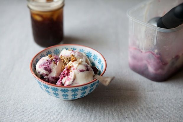 Raspberry-Plum Swirl Breakfast Frozen Yogurt