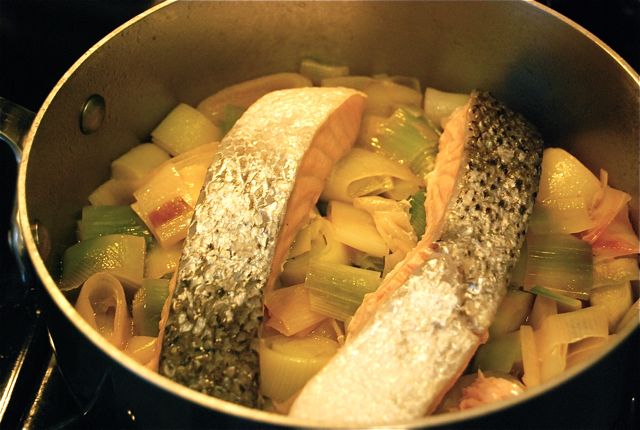 Poached Salmon with Leeks