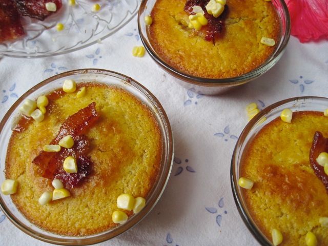 Bacon Bourbon Peaches in a Sweet Corn Cobbler