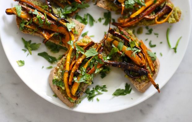 Herb-Roasted Carrot and Pesto Tartines