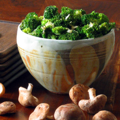 Broccoli Salad with Lemon, Garlic and Shitake Mushrooms
