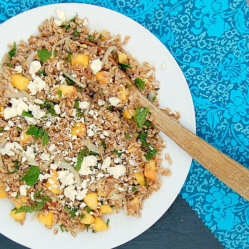 Farro with Peaches, Mint and Feta