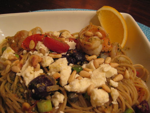 Lemony Shrimp and Pesto Pasta