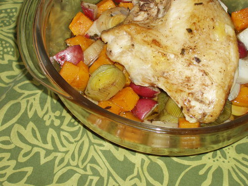 Roasted Chicken Butternut Squash, Potatoes  and Leeks