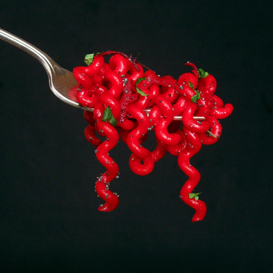 Red Beet Fusilli with Balsamic, Poppy Seeds and Mint