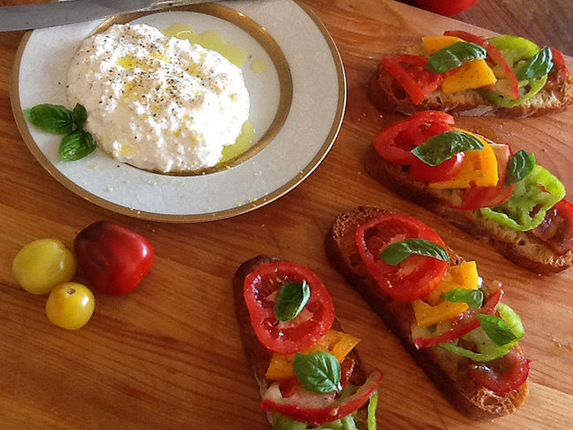 Heirloom Tomato Bruschetta with Homemade Ricotta