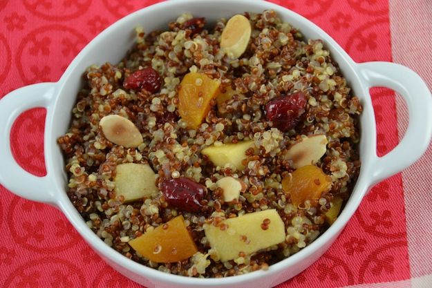 Cinnamon Maple Quinoa with Roasted Apples, Dried Fruit and Toasted Almonds