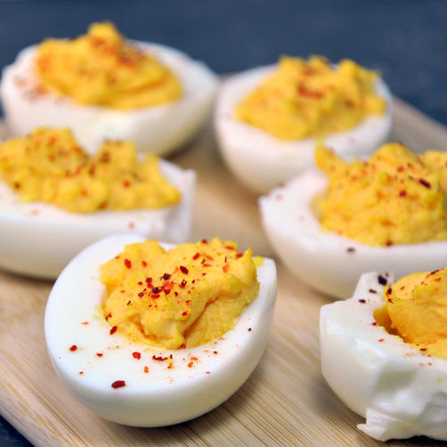 Spicy Deviled Eggs with Piment d’Espelette