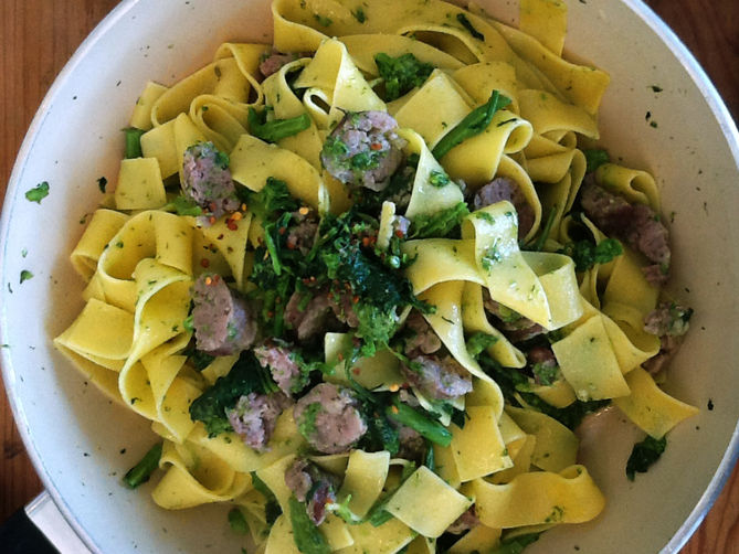 Homemade Pappardelle with Sausage & Broccoli Rabe
