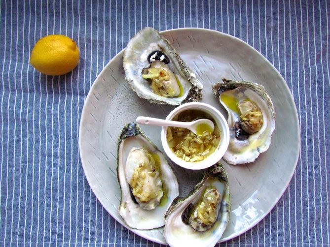 Baked Oysters with Warm Mignonette