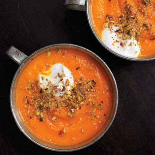 Carrot, Sweet Potato, and Red Lentil Soup with Moroccan Flavors