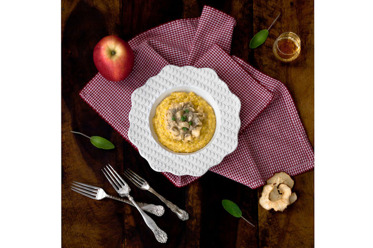 Creamy Polenta with Sautéed Apples, Mushrooms & Calvados
