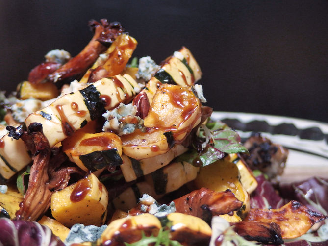 Roasted Vegetables and Blue Cheese with a Sherry Maple Gastrique