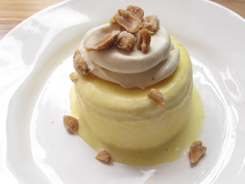 Sweet Corn Semifreddo, Salted Caramel Cream, Candied Peanuts