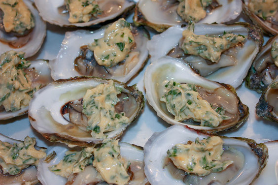 Basil Butter Broiled Oysters