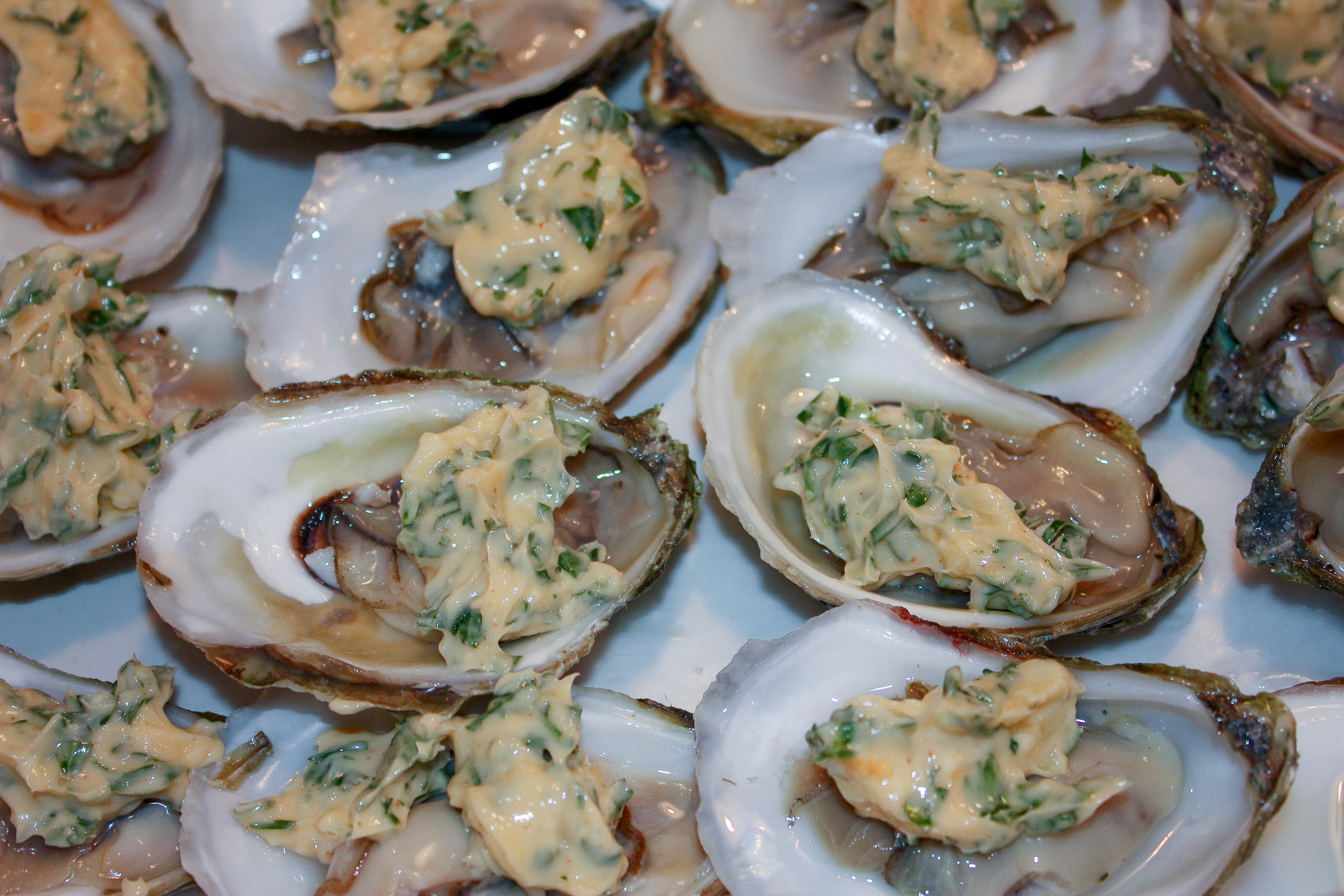Basil Butter Broiled Oysters