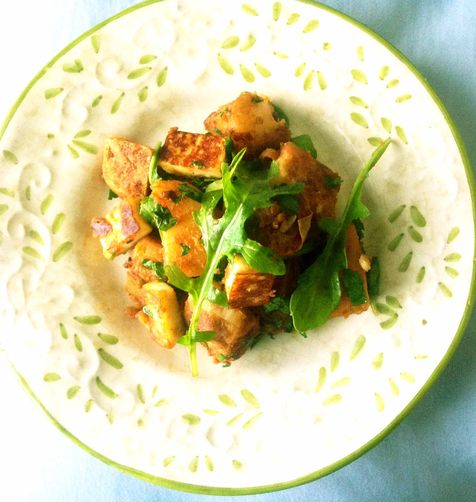 Spiced Lemon Potatoes with Paneer and Arugula