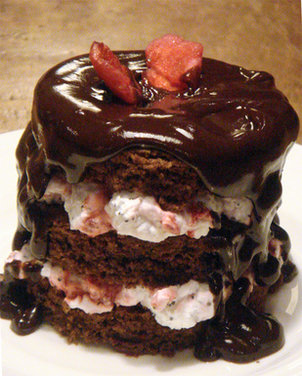 Chocolate and Almond Cake with Raspberries and Poppy Seeds Cream