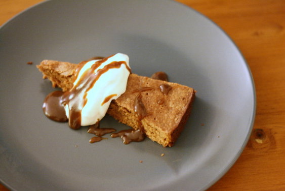 Chocolate Madeleine Cake with Coffee-Caramel Sauce