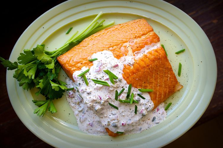 Smoked Salmon with Horseradish Caper Sauce