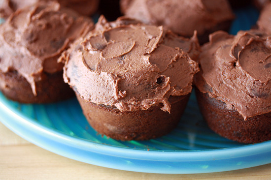 Chocolate Chocolate Chip Cupcakes with Chocolate Sour Cream Frosting
