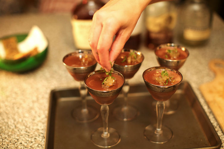 Decadent Chocolate Pot De Creme w/ Spiced Pear Syrup