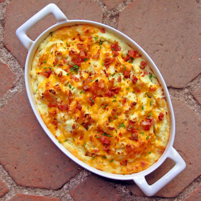 Mashed Potato and Parsnip Gratin with Bacon and Cheddar