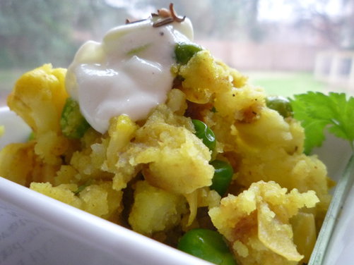 Smashed Indian Potatoes with Lazy Raita