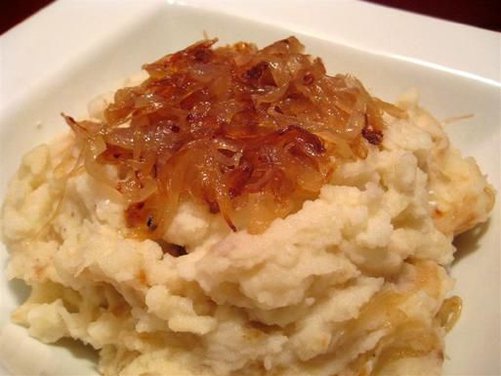 Mashed Potatoes with Caramelized Onions and Goat Cheese