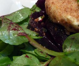 Honey Roasted Beets with Mint Gremolata and Baked Honey Chevre Nuggets