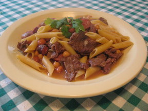 Penne with beef and garbanzo beans