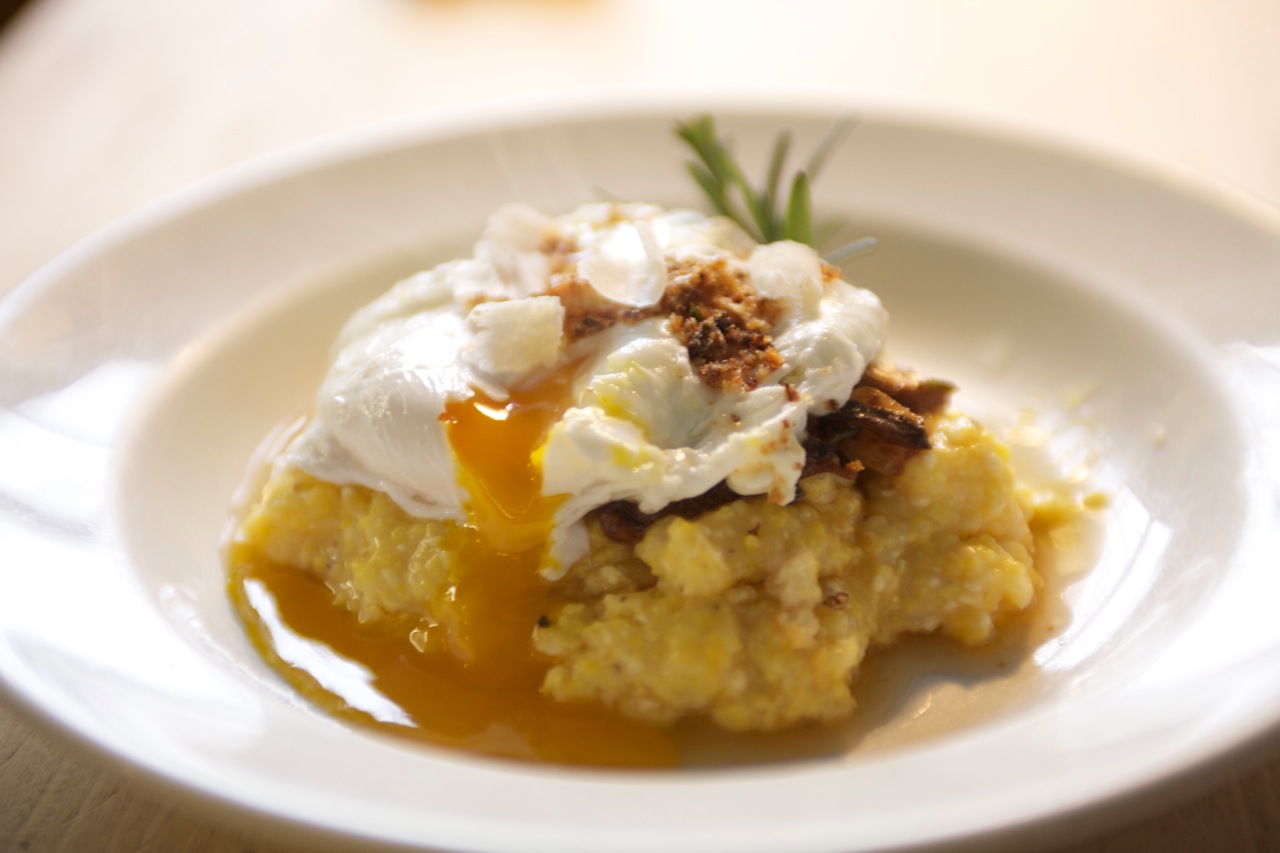 Polenta with Mushroom 'Ragu', Poached Farm Egg, & Garlic Breadcrumbs