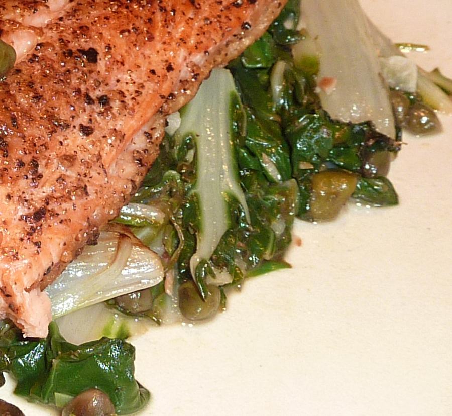 Lemony Swiss Chard with Fried Capers and Garlic