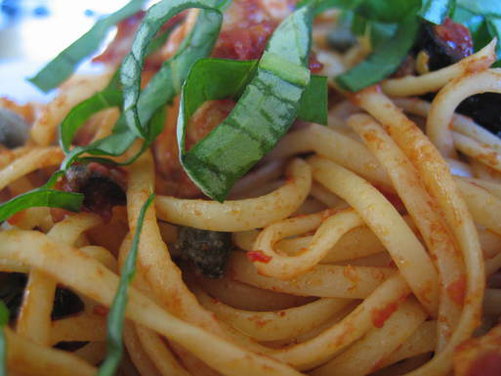Pasta Puttanesca w/ Chicken & Basil