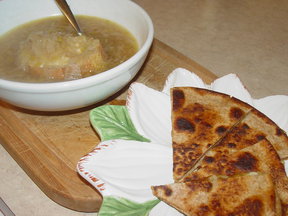French Onion Soup with Turkish Cheese & Date Syrup Quesadillas