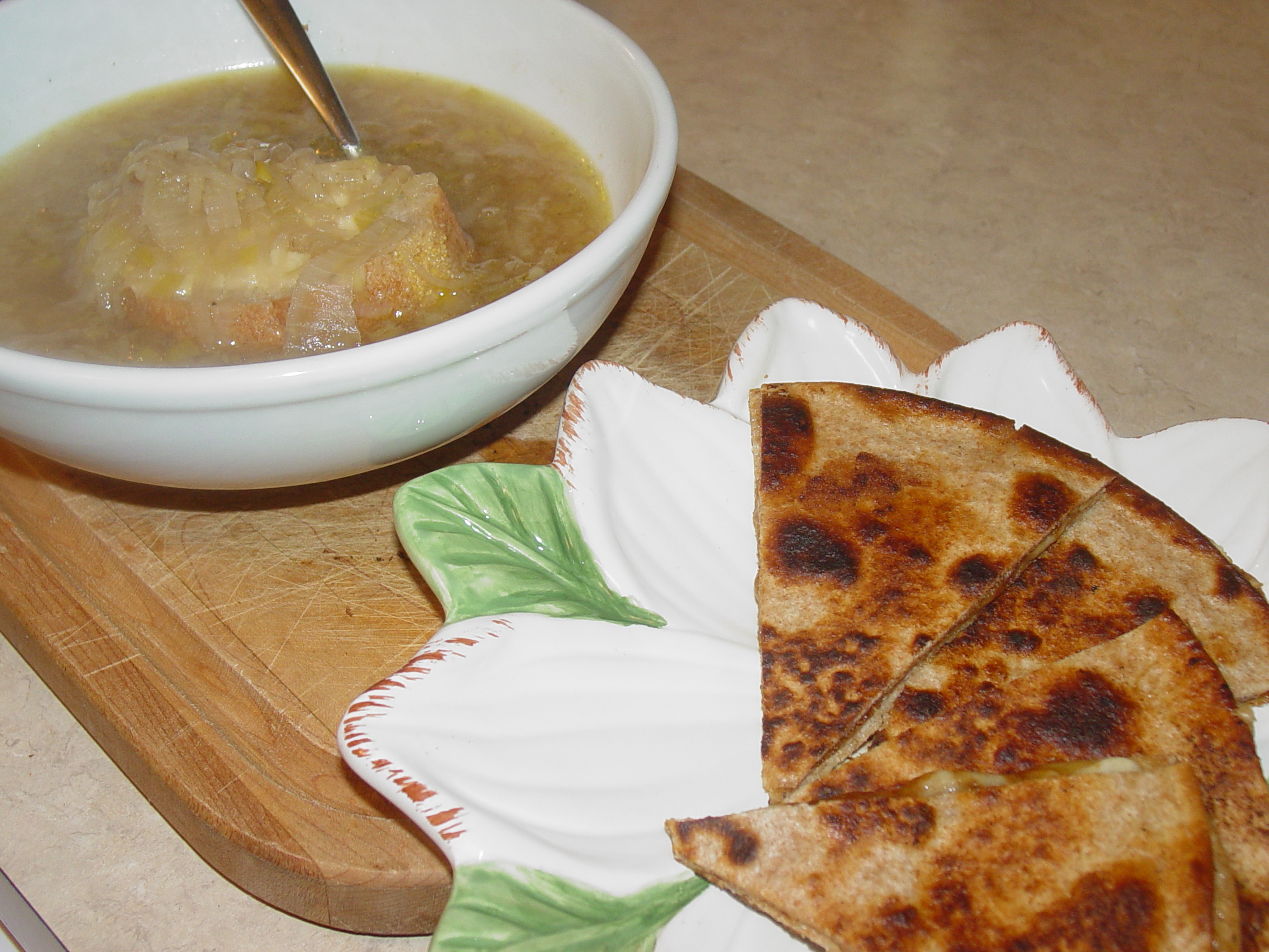 French Onion Soup with Turkish Cheese & Date Syrup Quesadillas