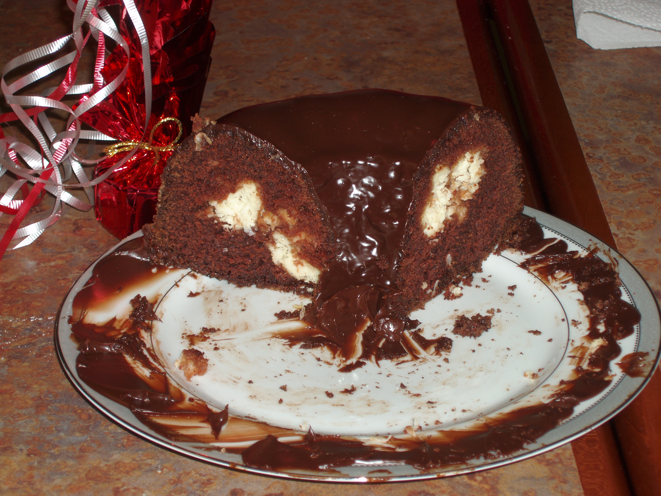 Less Offensive Rich Chocolate Cake with Coconut Filling and Ganache