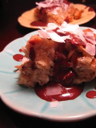 Coconut Bread Pudding with Chocolate Rum Sauce
