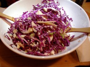 red cabbage salad with apples, walnuts and blue cheese