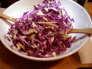 red cabbage salad with apples, walnuts and blue cheese