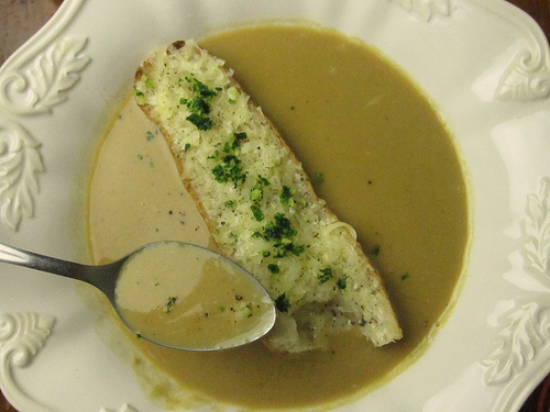 Garlic Soup With Gruyere "Crouton"