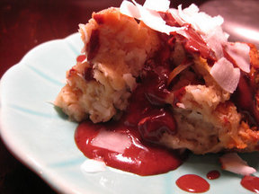 Coconut Bread Pudding with Chocolate Rum Sauce