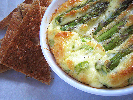 Egg souffle with bacon and asparagus